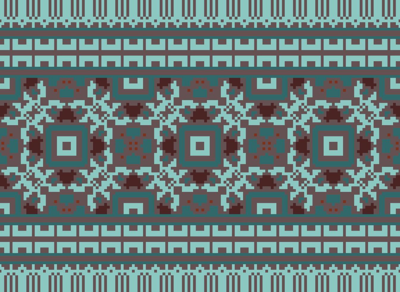 Pixel cross stitch traditional ethnic pattern paisley flower Ikat background abstract Aztec African Indonesian Indian seamless pattern for fabric print cloth dress carpet curtains and sarong vector