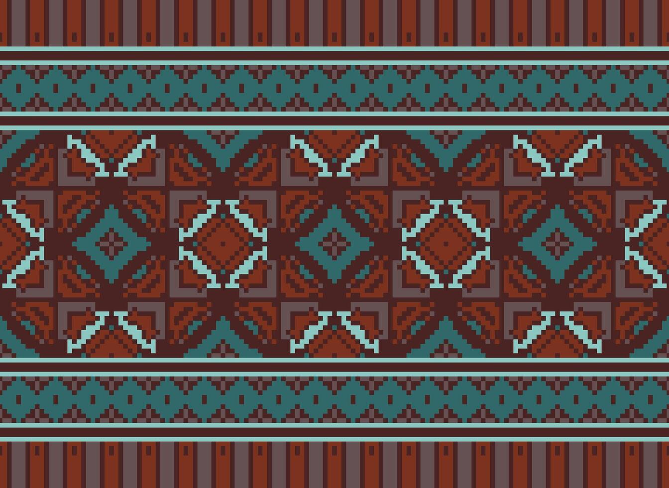 Pixel cross stitch traditional ethnic pattern paisley flower Ikat background abstract Aztec African Indonesian Indian seamless pattern for fabric print cloth dress carpet curtains and sarong vector