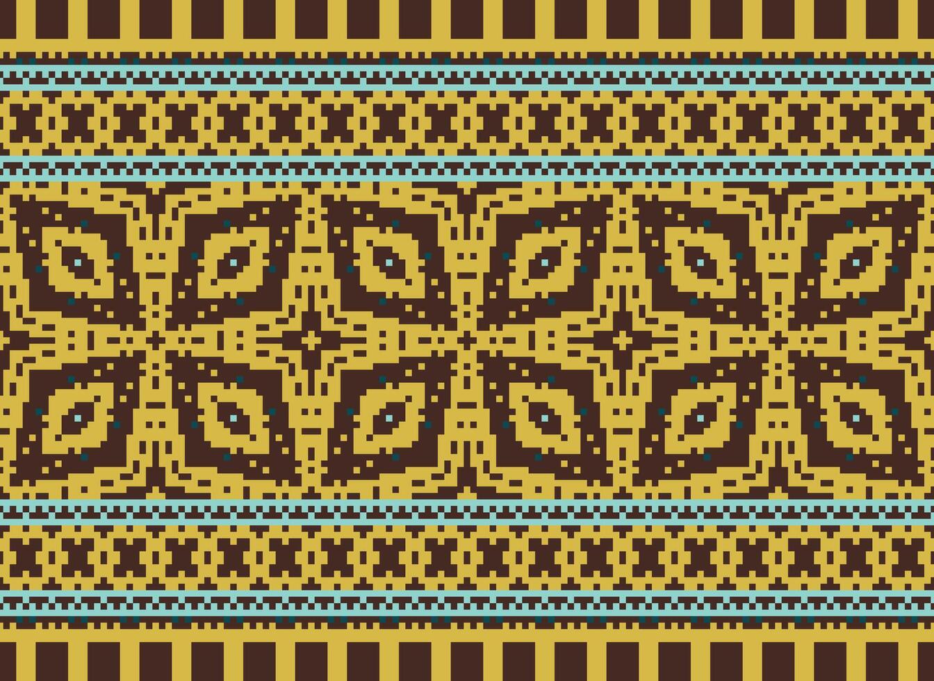 Pixel cross stitch traditional ethnic pattern paisley flower Ikat background abstract Aztec African Indonesian Indian seamless pattern for fabric print cloth dress carpet curtains and sarong vector