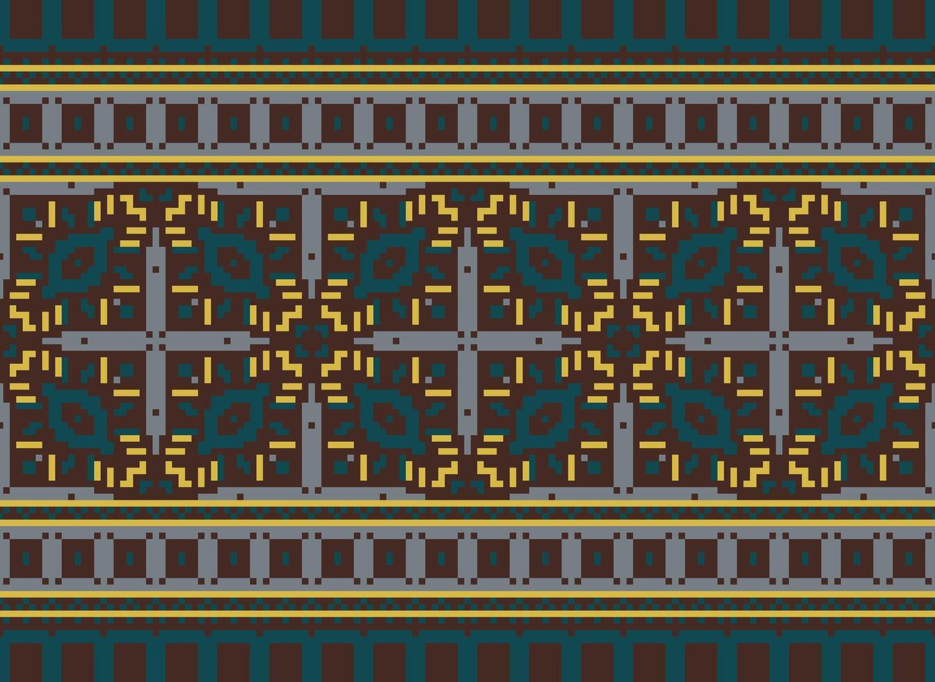 Pixel cross stitch traditional ethnic pattern paisley flower Ikat background abstract Aztec African Indonesian Indian seamless pattern for fabric print cloth dress carpet curtains and sarong vector