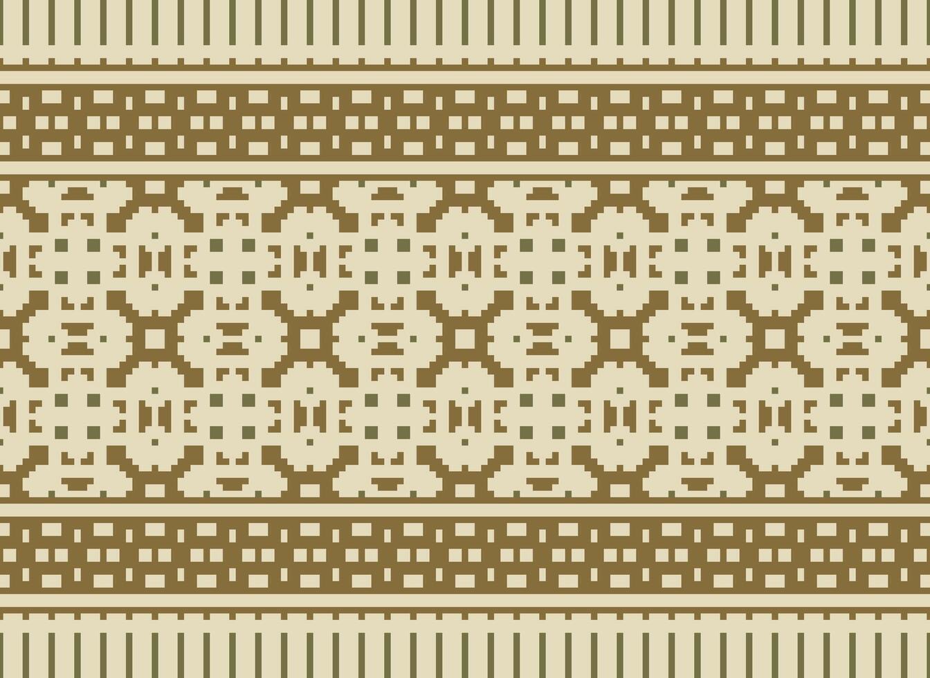 Pixel cross stitch traditional ethnic pattern paisley flower Ikat background abstract Aztec African Indonesian Indian seamless pattern for fabric print cloth dress carpet curtains and sarong vector