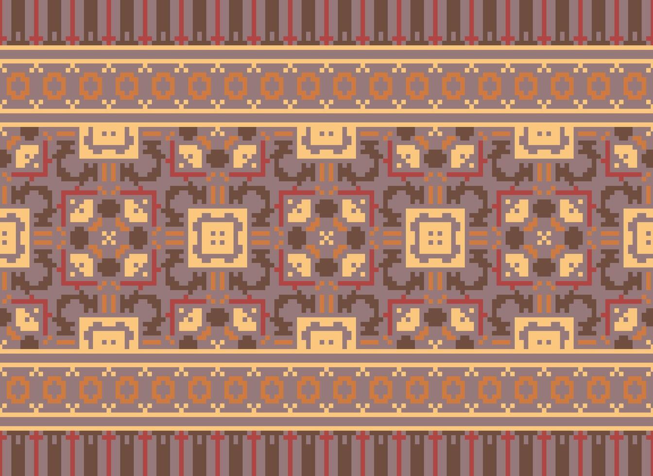 Pixel cross stitch traditional ethnic pattern paisley flower Ikat background abstract Aztec African Indonesian Indian seamless pattern for fabric print cloth dress carpet curtains and sarong vector