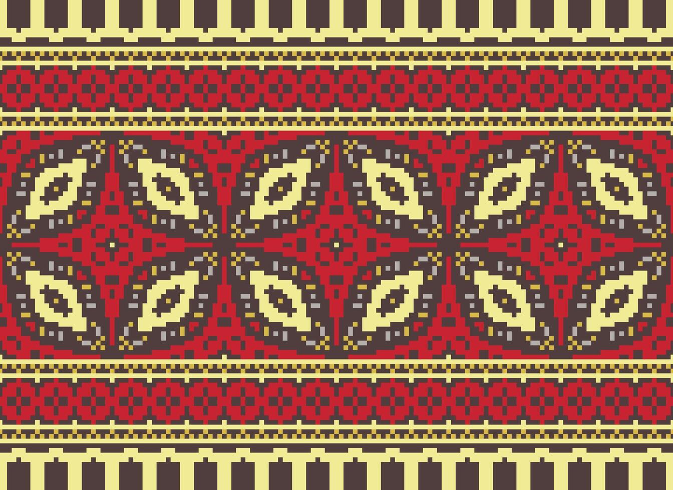 Pixel cross stitch traditional ethnic pattern paisley flower Ikat background abstract Aztec African Indonesian Indian seamless pattern for fabric print cloth dress carpet curtains and sarong vector