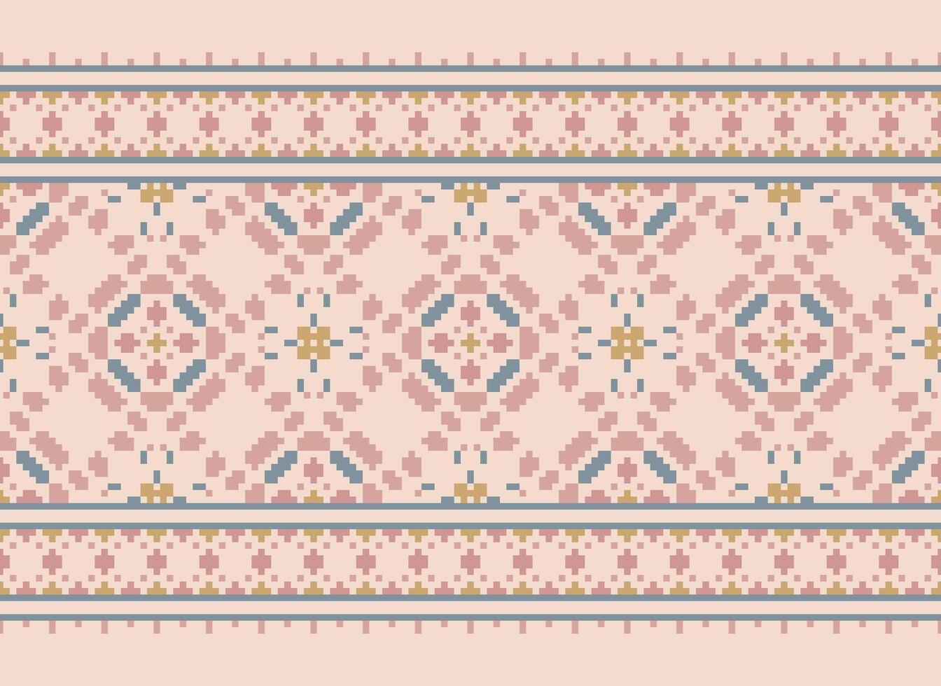 Pixel cross stitch traditional ethnic pattern paisley flower Ikat background abstract Aztec African Indonesian Indian seamless pattern for fabric print cloth dress carpet curtains and sarong vector