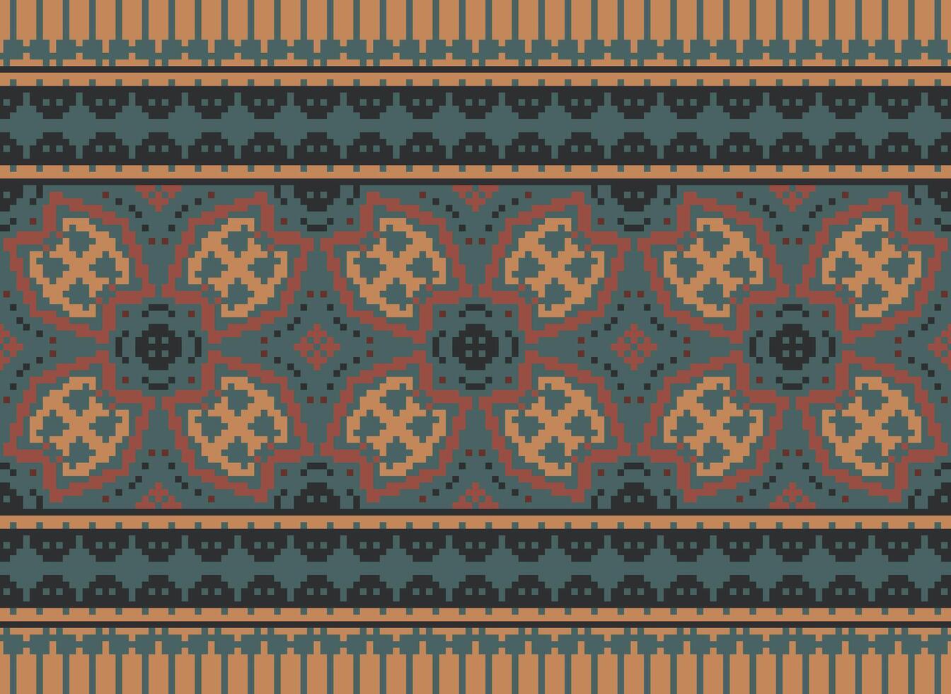 Embroidery ethnic pattern, Vector Geometric ornate background, Cross stitch retro zigzag style, Blue and yellow pattern knitting continuous, Design for textile, fabric, ceramic, digital print