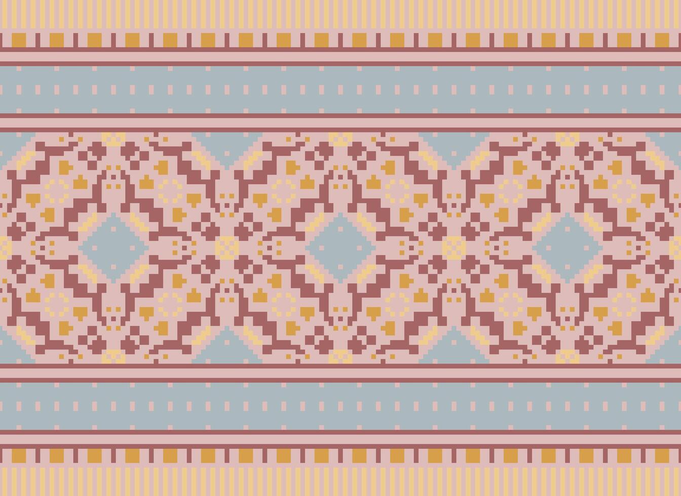 Pixel cross stitch traditional ethnic pattern paisley flower Ikat background abstract Aztec African Indonesian Indian seamless pattern for fabric print cloth dress carpet curtains and sarong vector