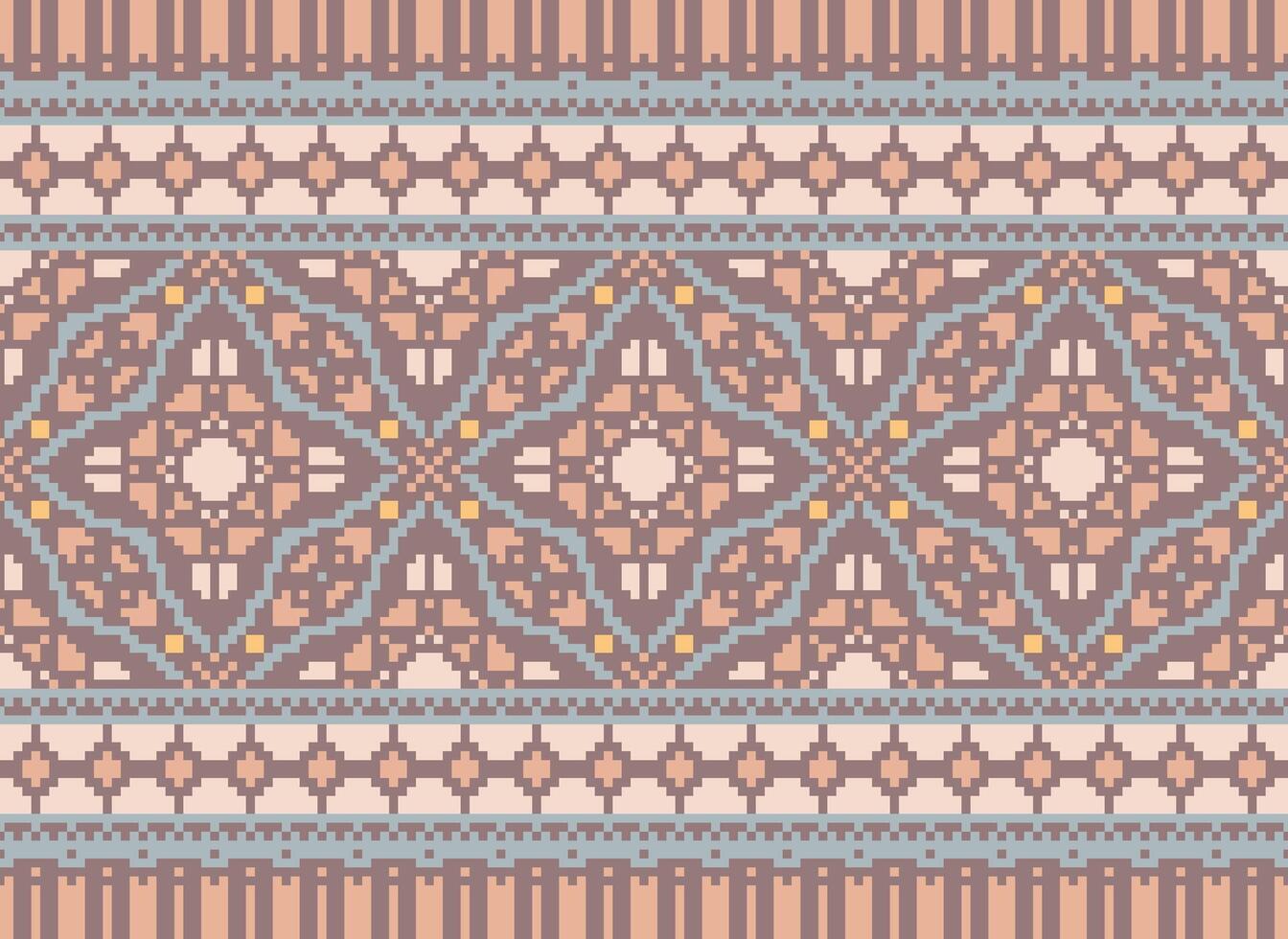 Pixel cross stitch traditional ethnic pattern paisley flower Ikat background abstract Aztec African Indonesian Indian seamless pattern for fabric print cloth dress carpet curtains and sarong vector