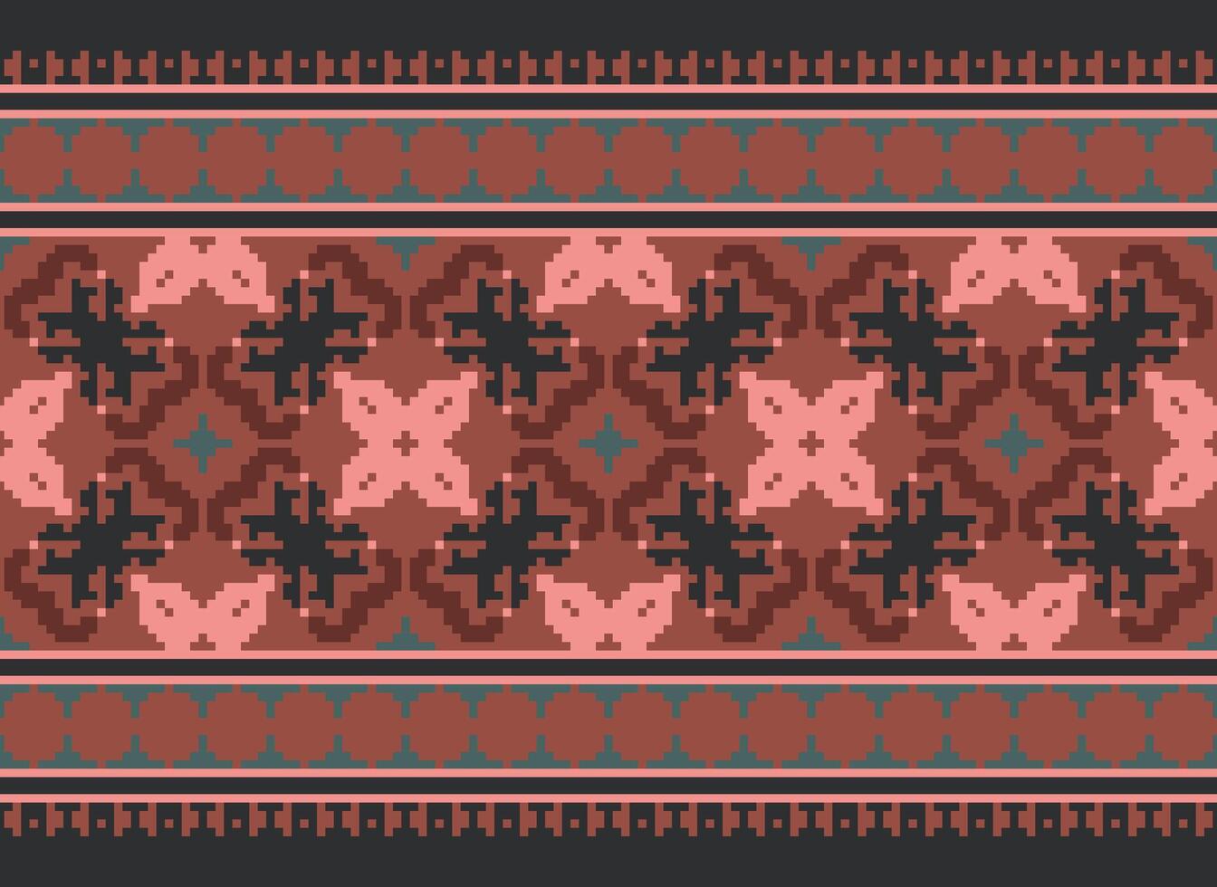 Pixel cross stitch traditional ethnic pattern paisley flower Ikat background abstract Aztec African Indonesian Indian seamless pattern for fabric print cloth dress carpet curtains and sarong vector