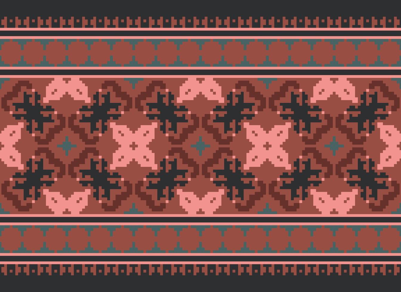 Pixel cross stitch traditional ethnic pattern paisley flower Ikat background abstract Aztec African Indonesian Indian seamless pattern for fabric print cloth dress carpet curtains and sarong vector