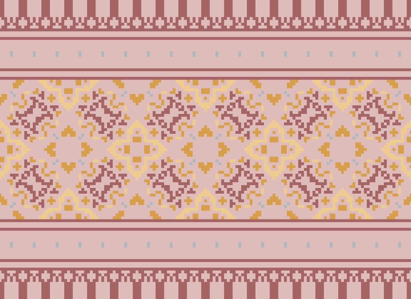 Pixel cross stitch traditional ethnic pattern paisley flower Ikat background abstract Aztec African Indonesian Indian seamless pattern for fabric print cloth dress carpet curtains and sarong vector