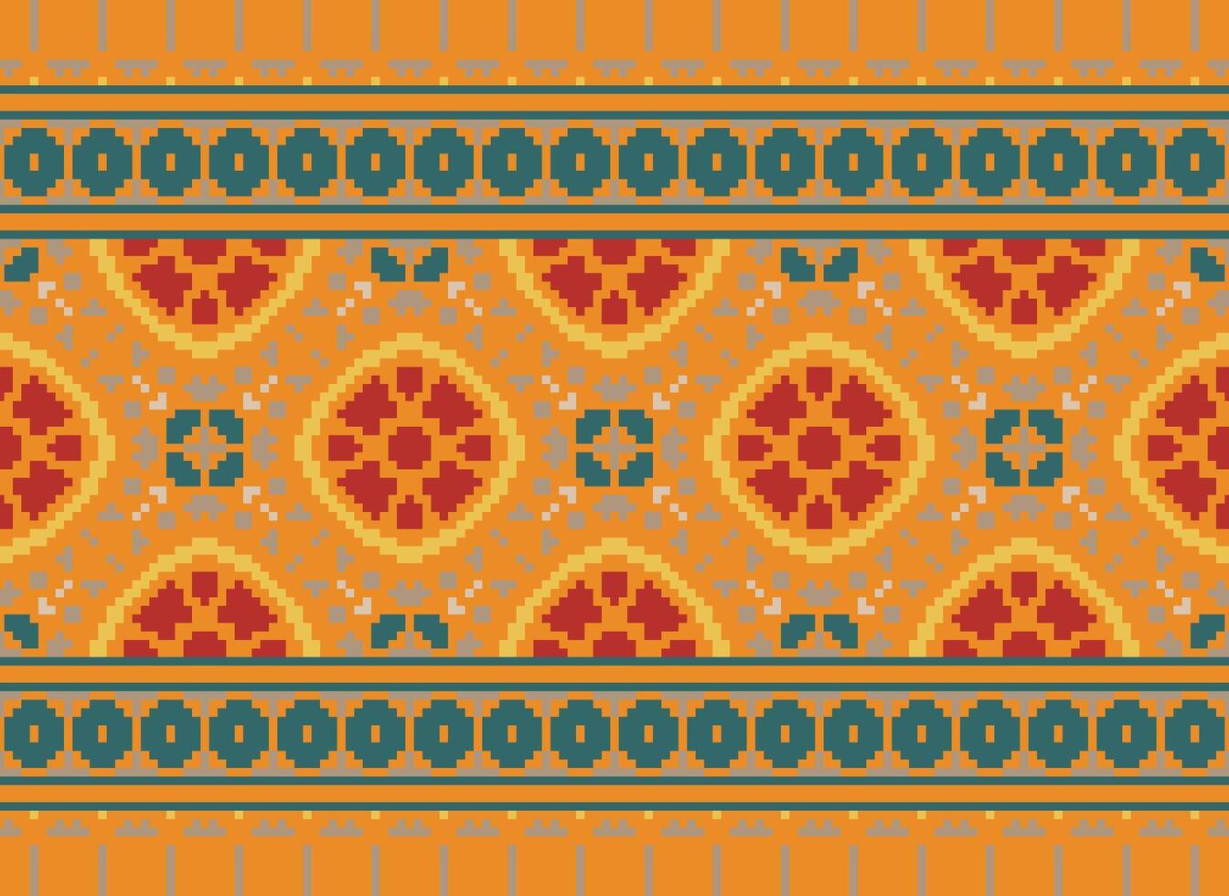 Embroidery ethnic pattern, Vector Geometric ornate background, Cross stitch retro zigzag style, Blue and yellow pattern knitting continuous, Design for textile, fabric, ceramic, digital print