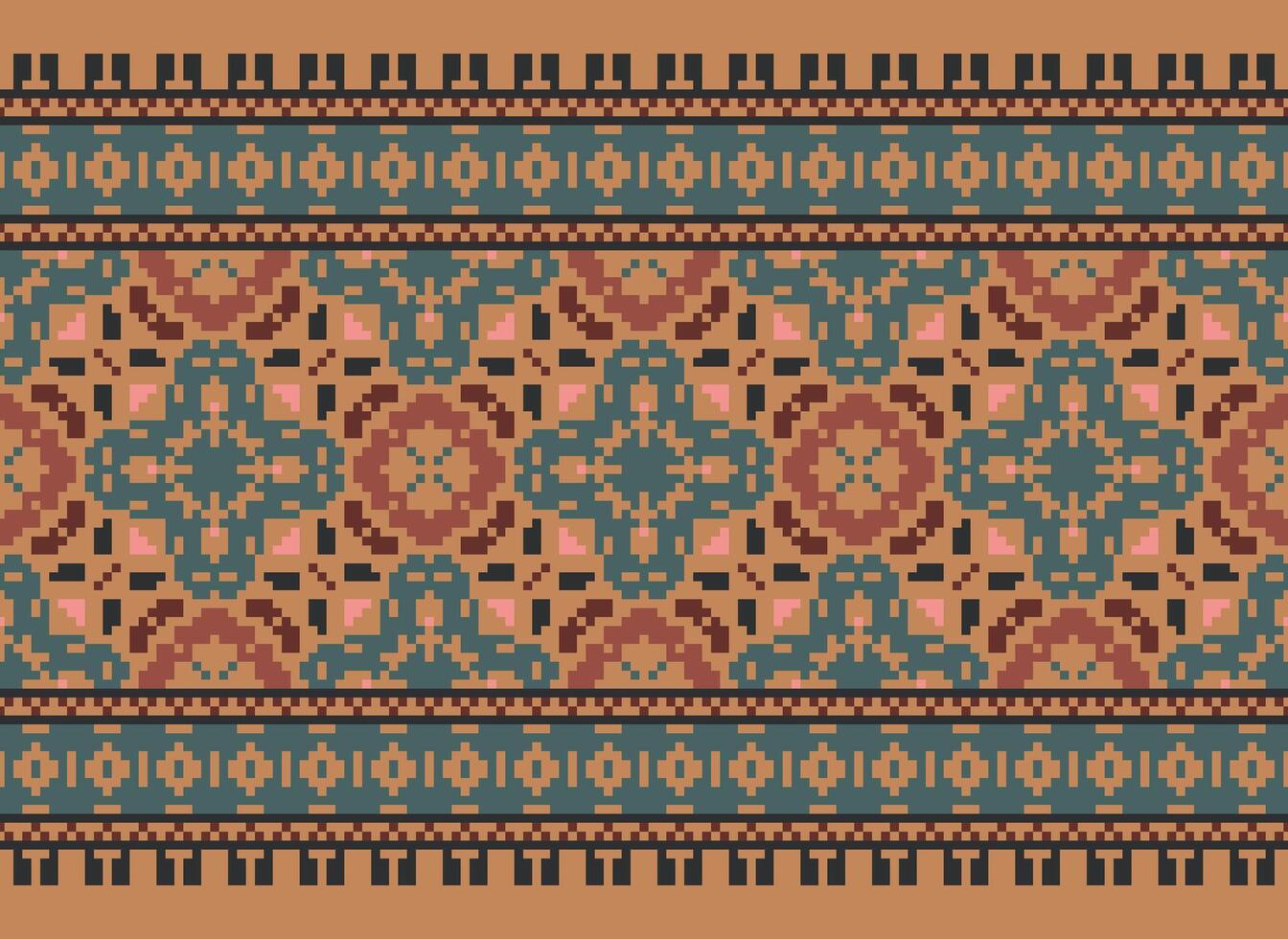 Embroidery ethnic pattern, Vector Geometric ornate background, Cross stitch retro zigzag style, Blue and yellow pattern knitting continuous, Design for textile, fabric, ceramic, digital print