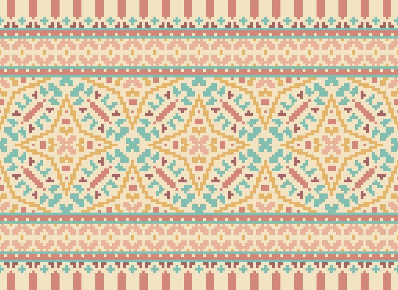 Embroidery ethnic pattern, Vector Geometric ornate background, Cross stitch retro zigzag style, Blue and yellow pattern knitting continuous, Design for textile, fabric, ceramic, digital print