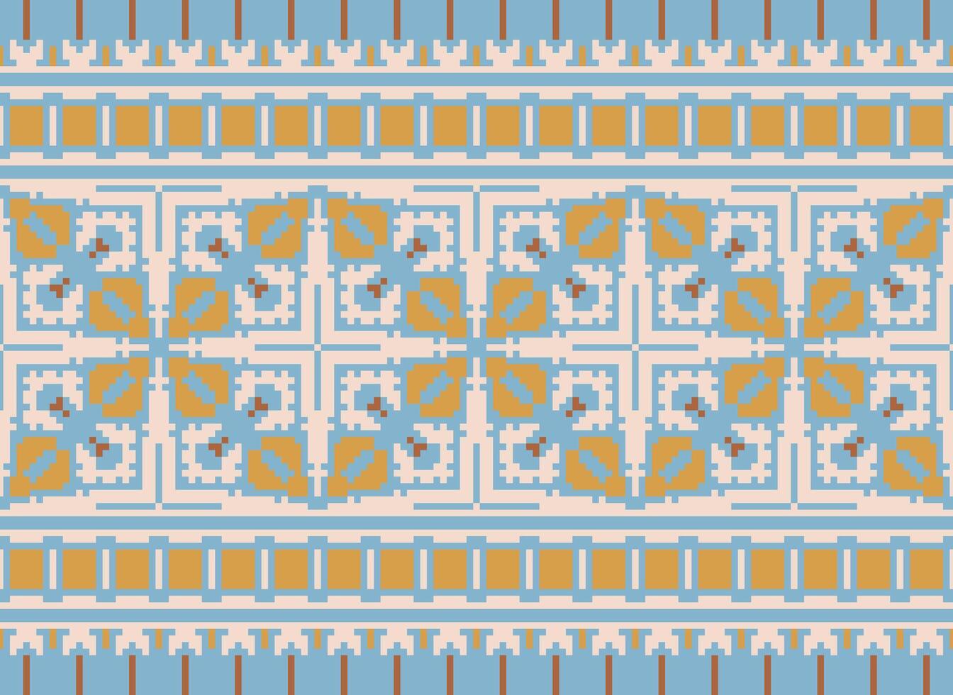 Embroidery ethnic pattern, Vector Geometric ornate background, Cross stitch retro zigzag style, Blue and yellow pattern knitting continuous, Design for textile, fabric, ceramic, digital print