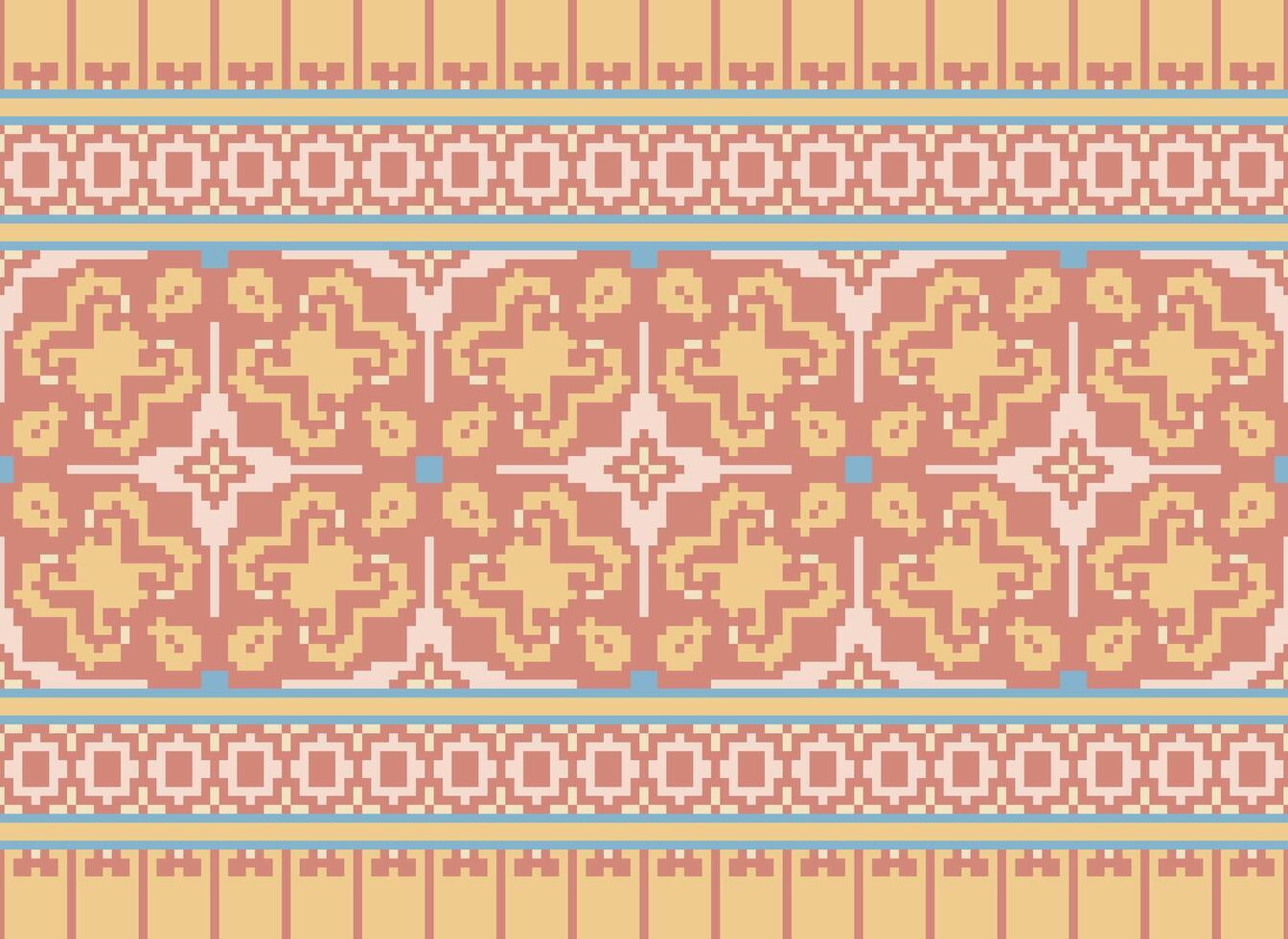 Embroidery ethnic pattern, Vector Geometric ornate background, Cross stitch retro zigzag style, Blue and yellow pattern knitting continuous, Design for textile, fabric, ceramic, digital print