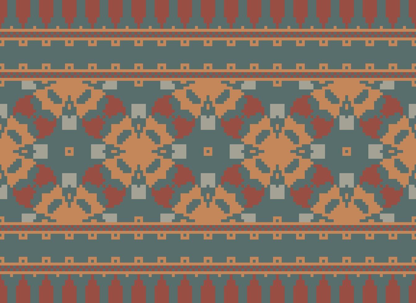Embroidery ethnic pattern, Vector Geometric ornate background, Cross stitch retro zigzag style, Blue and yellow pattern knitting continuous, Design for textile, fabric, ceramic, digital print