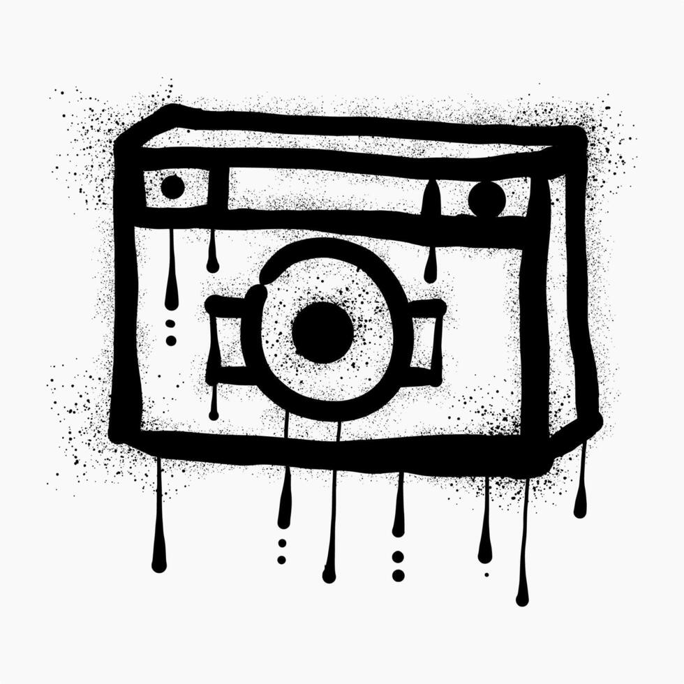 Camera graffiti drawn with black spray paint vector