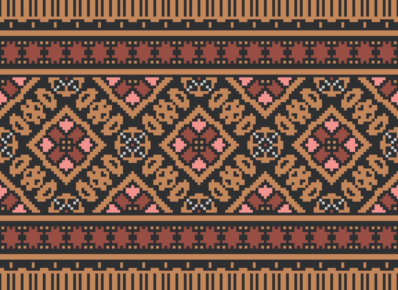 Embroidery ethnic pattern, Vector Geometric ornate background, Cross stitch retro zigzag style, Blue and yellow pattern knitting continuous, Design for textile, fabric, ceramic, digital print