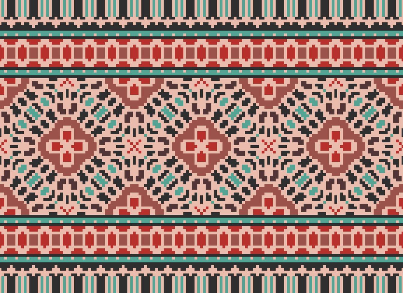 Embroidery ethnic pattern, Vector Geometric ornate background, Cross stitch retro zigzag style, Blue and yellow pattern knitting continuous, Design for textile, fabric, ceramic, digital print