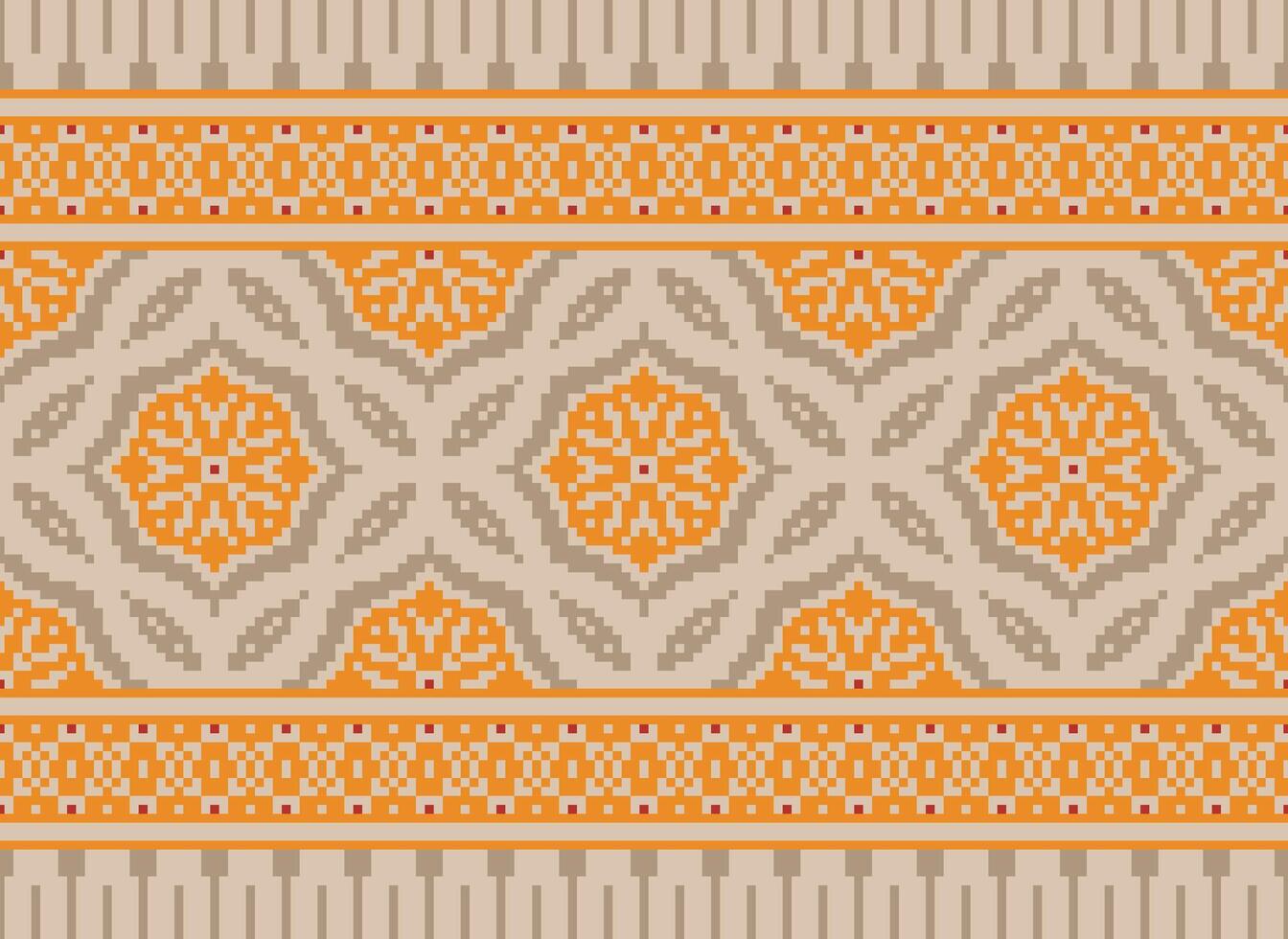 Embroidery ethnic pattern, Vector Geometric ornate background, Cross stitch retro zigzag style, Blue and yellow pattern knitting continuous, Design for textile, fabric, ceramic, digital print