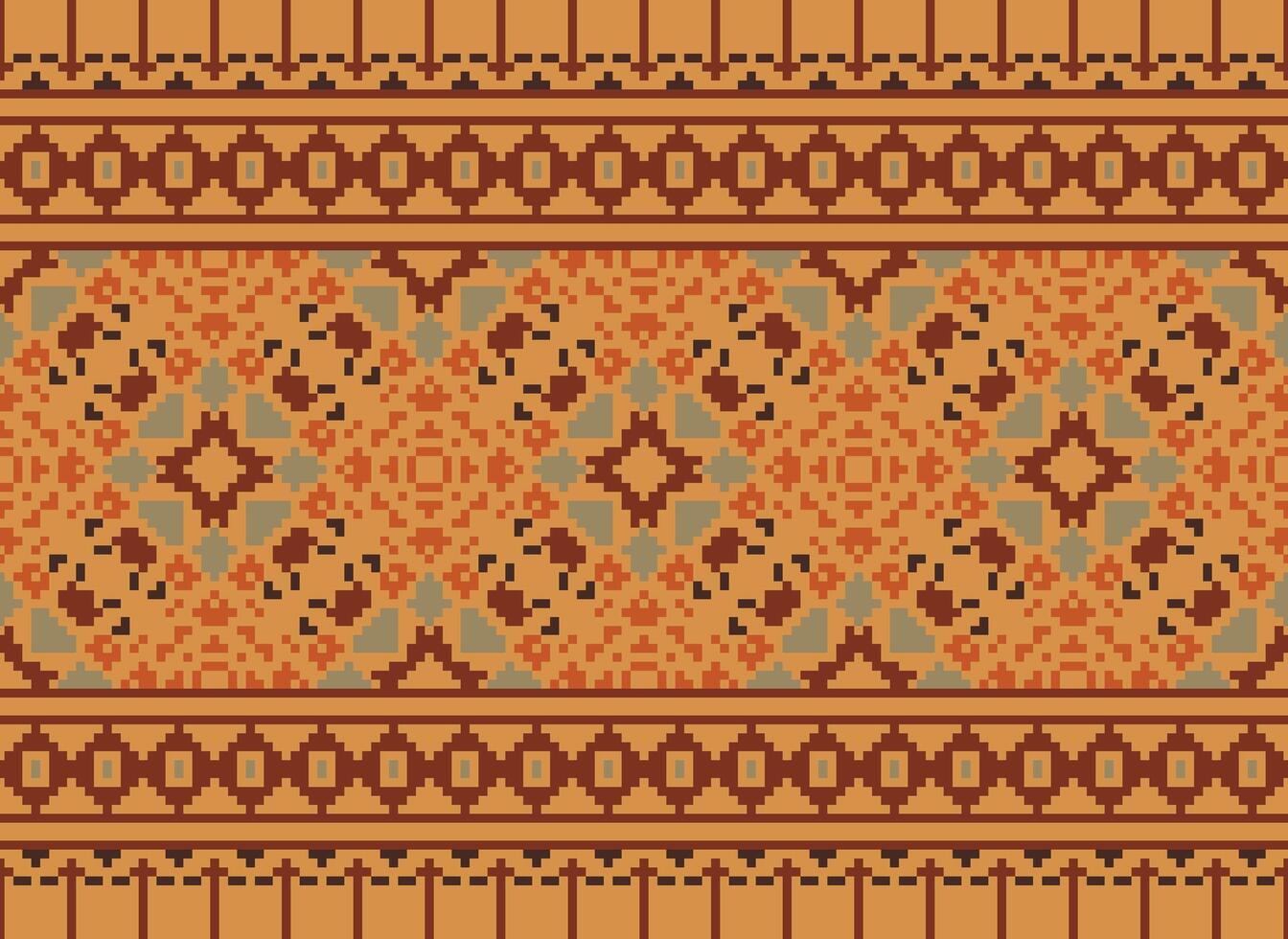 Embroidery ethnic pattern, Vector Geometric ornate background, Cross stitch retro zigzag style, Blue and yellow pattern knitting continuous, Design for textile, fabric, ceramic, digital print