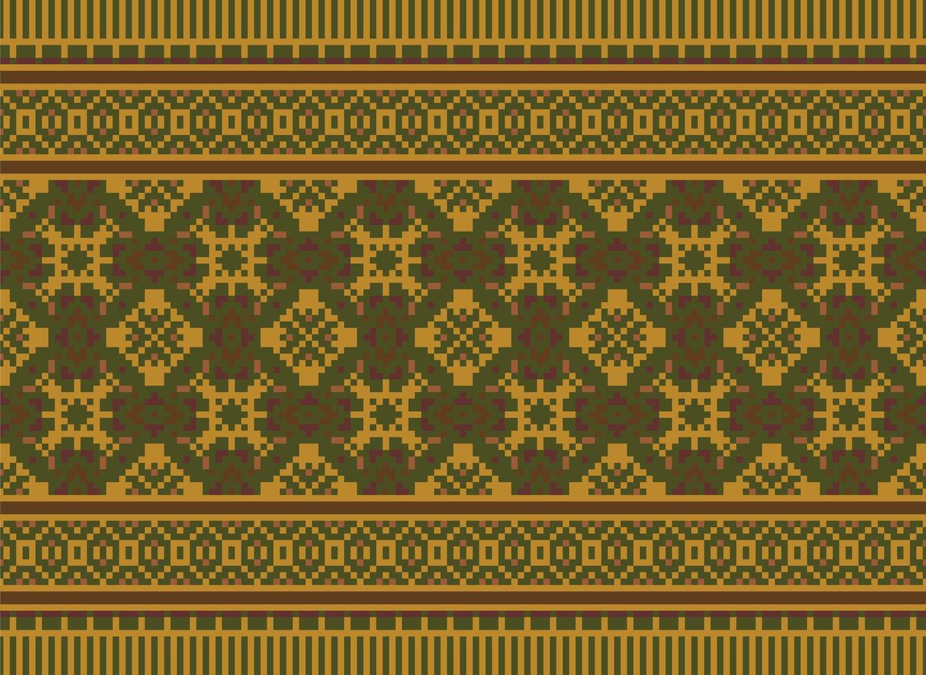 Embroidery ethnic pattern, Vector Geometric ornate background, Cross stitch retro zigzag style, Blue and yellow pattern knitting continuous, Design for textile, fabric, ceramic, digital print