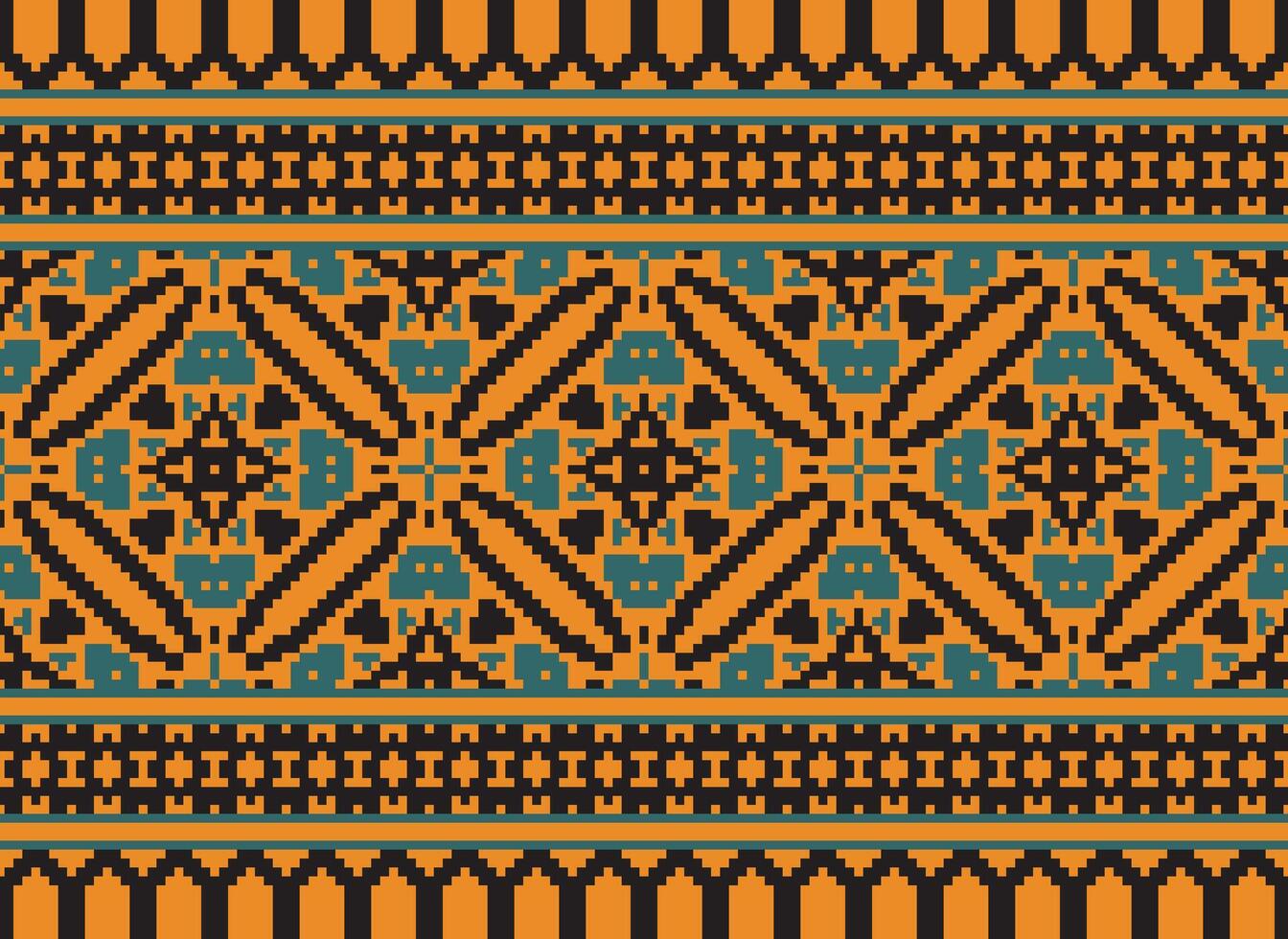 Embroidery ethnic pattern, Vector Geometric ornate background, Cross stitch retro zigzag style, Blue and yellow pattern knitting continuous, Design for textile, fabric, ceramic, digital print