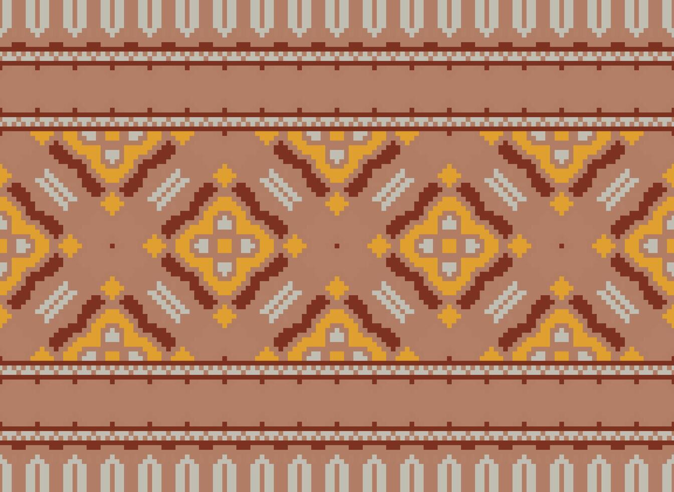 Embroidery ethnic pattern, Vector Geometric ornate background, Cross stitch retro zigzag style, Blue and yellow pattern knitting continuous, Design for textile, fabric, ceramic, digital print