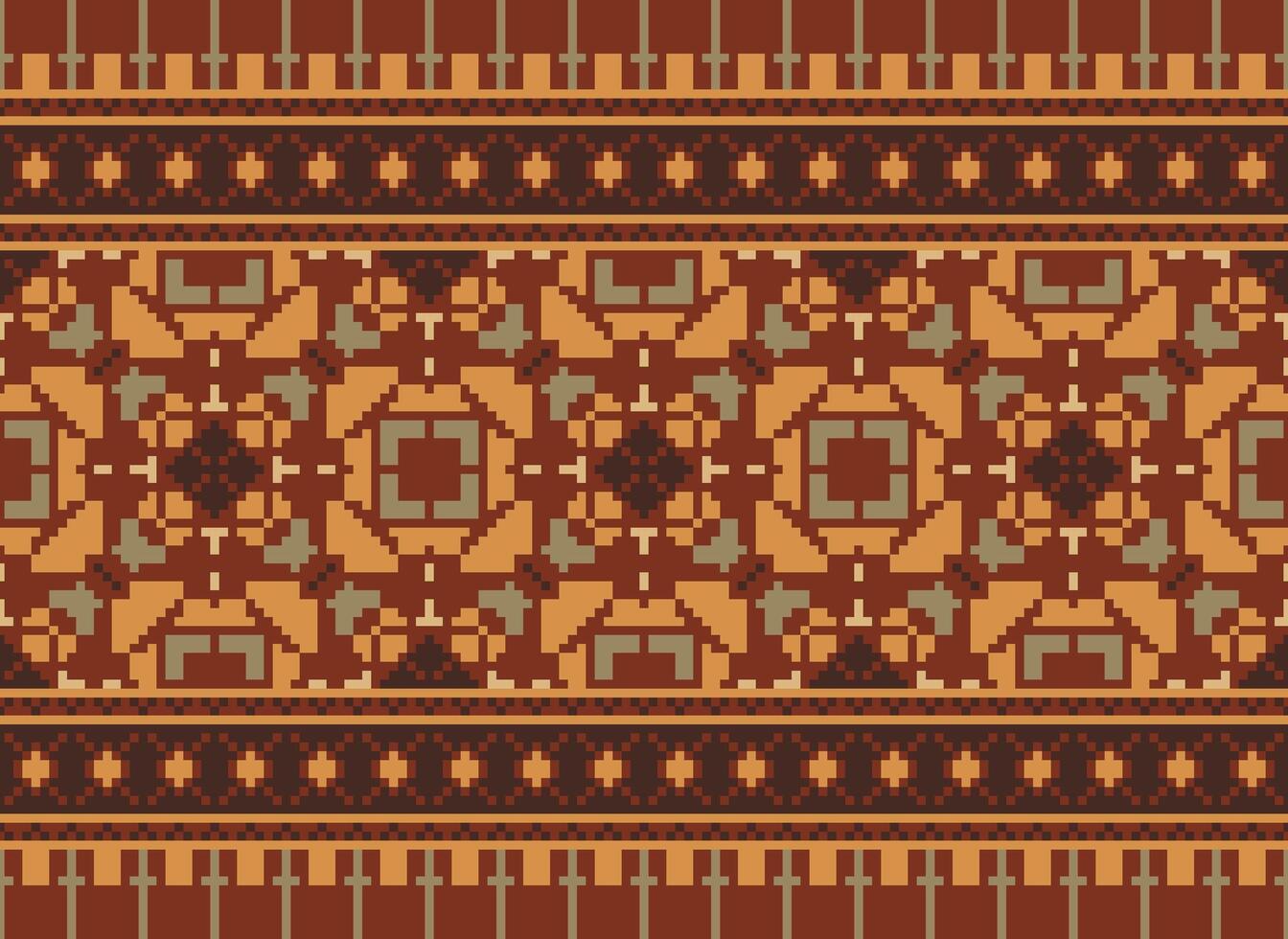 Embroidery ethnic pattern, Vector Geometric ornate background, Cross stitch retro zigzag style, Blue and yellow pattern knitting continuous, Design for textile, fabric, ceramic, digital print