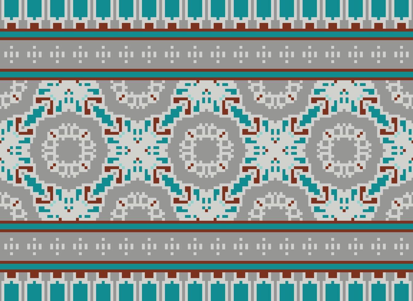 Embroidery ethnic pattern, Vector Geometric ornate background, Cross stitch retro zigzag style, Blue and yellow pattern knitting continuous, Design for textile, fabric, ceramic, digital print