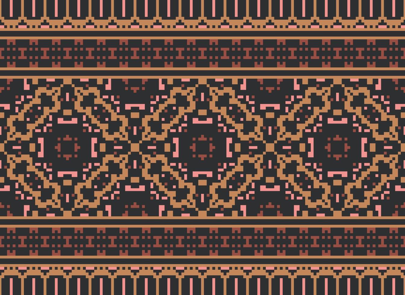 Embroidery ethnic pattern, Vector Geometric ornate background, Cross stitch retro zigzag style, Blue and yellow pattern knitting continuous, Design for textile, fabric, ceramic, digital print