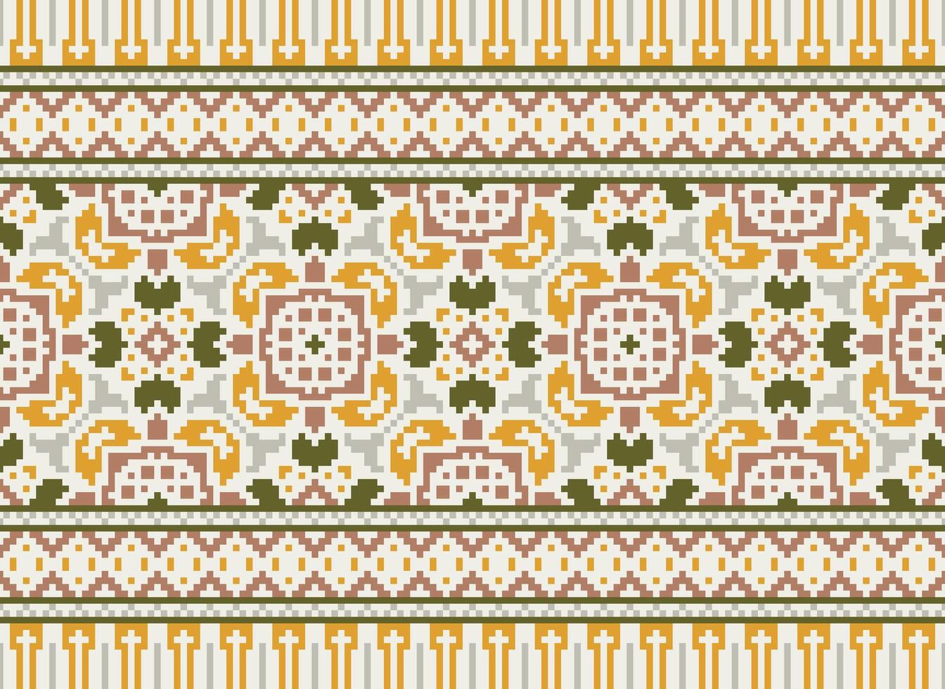 Embroidery ethnic pattern, Vector Geometric ornate background, Cross stitch retro zigzag style, Blue and yellow pattern knitting continuous, Design for textile, fabric, ceramic, digital print