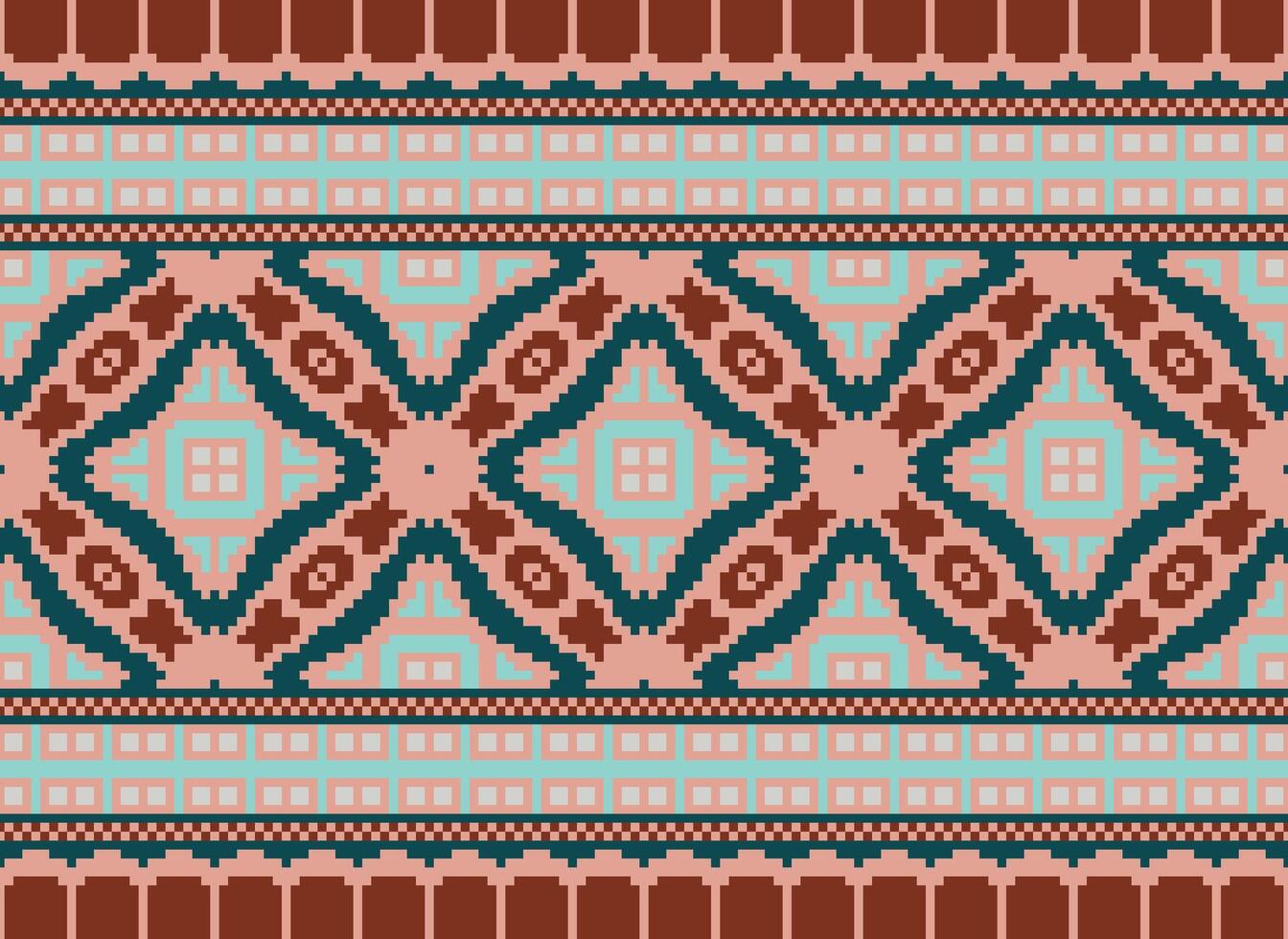 Embroidery ethnic pattern, Vector Geometric ornate background, Cross stitch retro zigzag style, Blue and yellow pattern knitting continuous, Design for textile, fabric, ceramic, digital print