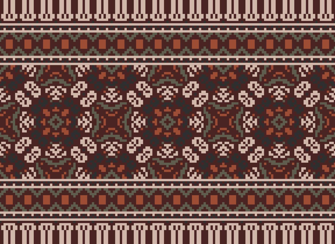 Pixel Ethnic pattern vector background. seamless pattern traditional, Design for background, wallpaper, Batik, fabric, carpet, clothing, wrapping, and textile.ethnic pattern Vector illustration.