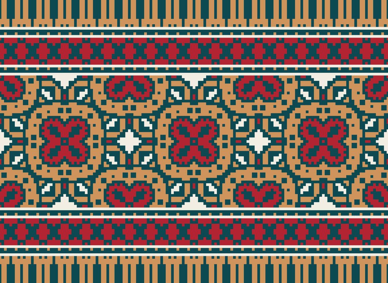 Pixel Ethnic pattern vector background. seamless pattern traditional, Design for background, wallpaper, Batik, fabric, carpet, clothing, wrapping, and textile.ethnic pattern Vector illustration.