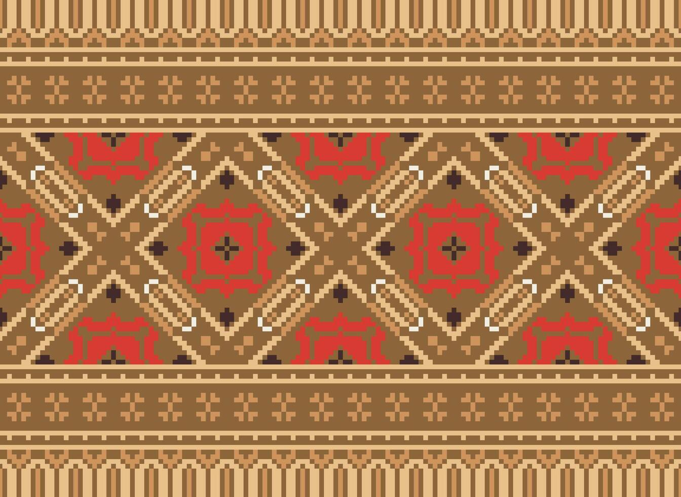 Embroidery ethnic pattern, Vector Geometric ornate background, Cross stitch retro zigzag style, Blue and yellow pattern knitting continuous, Design for textile, fabric, ceramic, digital print