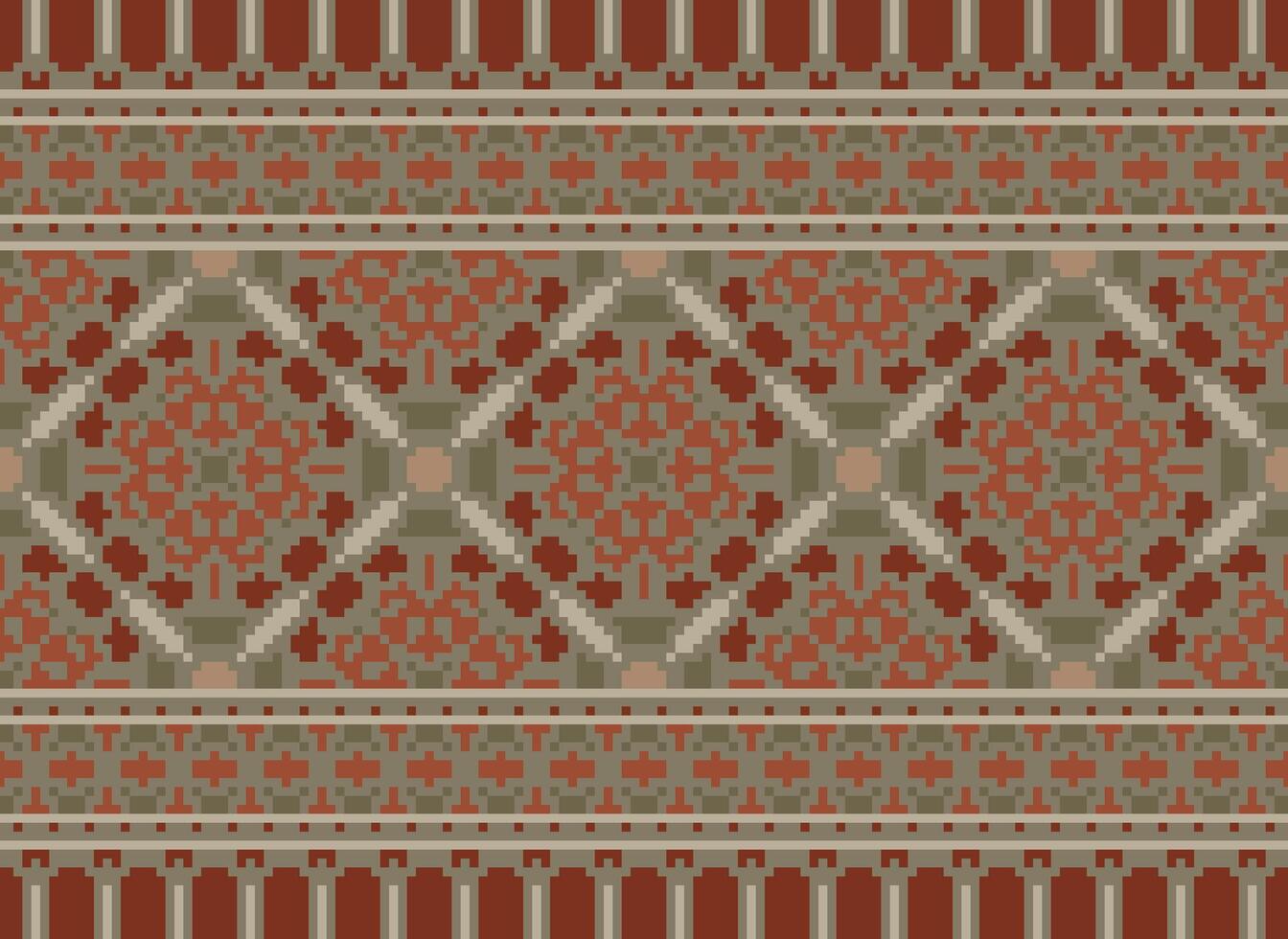Pixel Ethnic pattern vector background. seamless pattern traditional, Design for background, wallpaper, Batik, fabric, carpet, clothing, wrapping, and textile.ethnic pattern Vector illustration.
