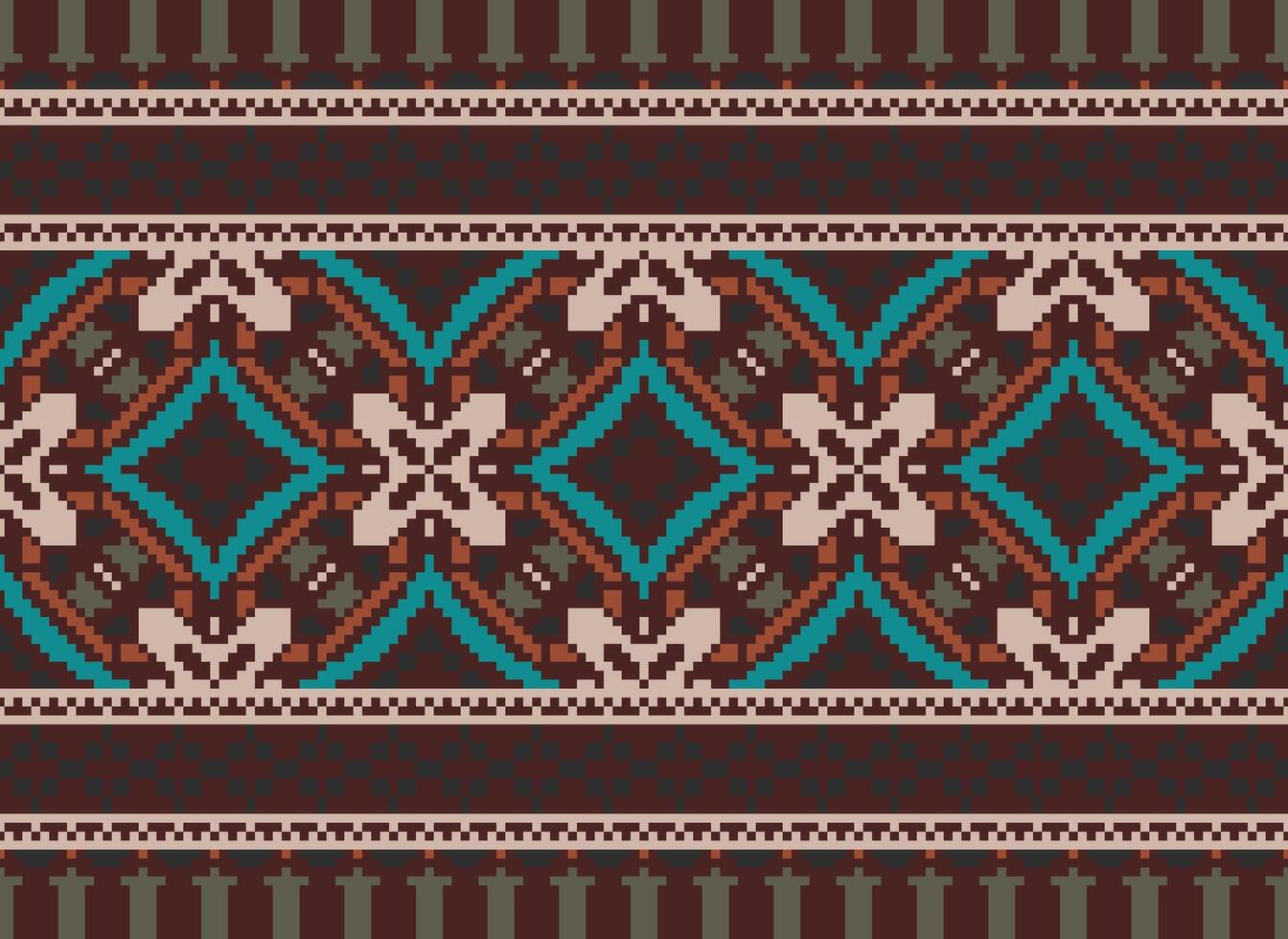 Pixel Ethnic pattern vector background. seamless pattern traditional, Design for background, wallpaper, Batik, fabric, carpet, clothing, wrapping, and textile.ethnic pattern Vector illustration.