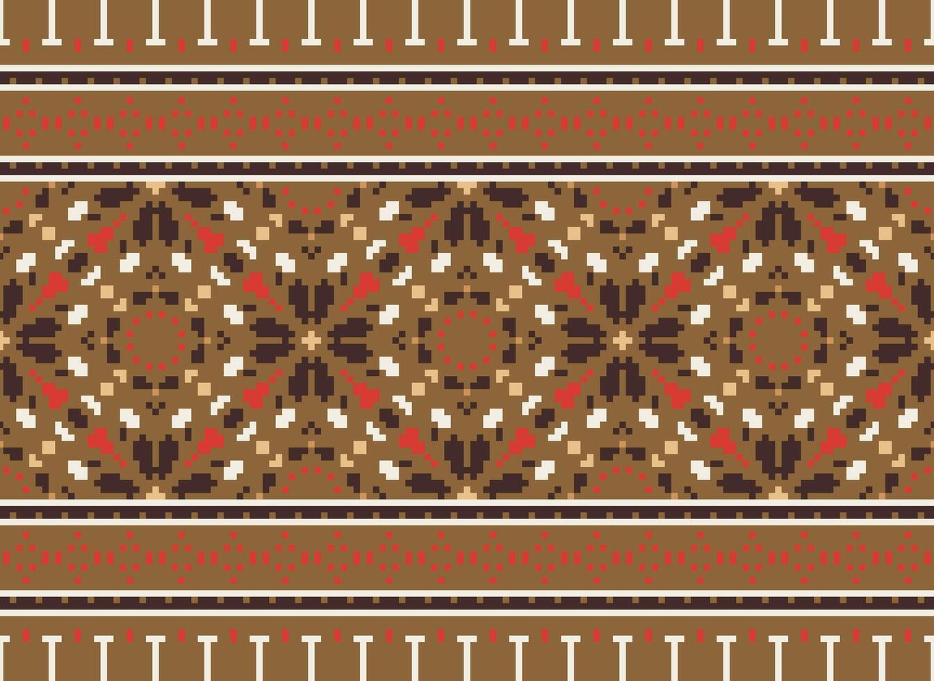 Pixel Ethnic pattern vector background. seamless pattern traditional, Design for background, wallpaper, Batik, fabric, carpet, clothing, wrapping, and textile.ethnic pattern Vector illustration.
