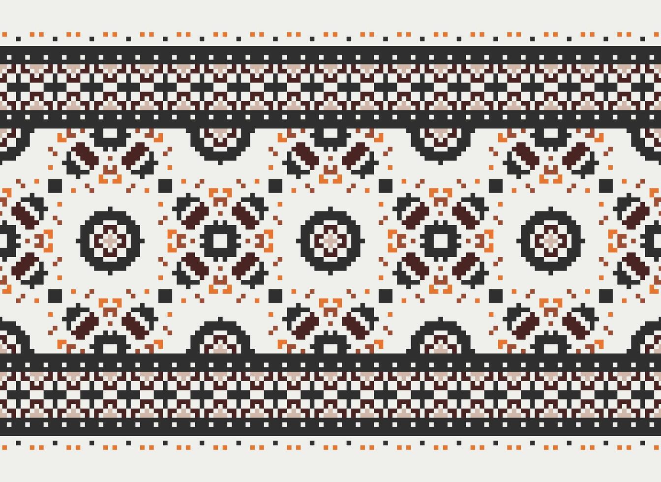 Pixel Ethnic pattern vector background. seamless pattern traditional, Design for background, wallpaper, Batik, fabric, carpet, clothing, wrapping, and textile.ethnic pattern Vector illustration.