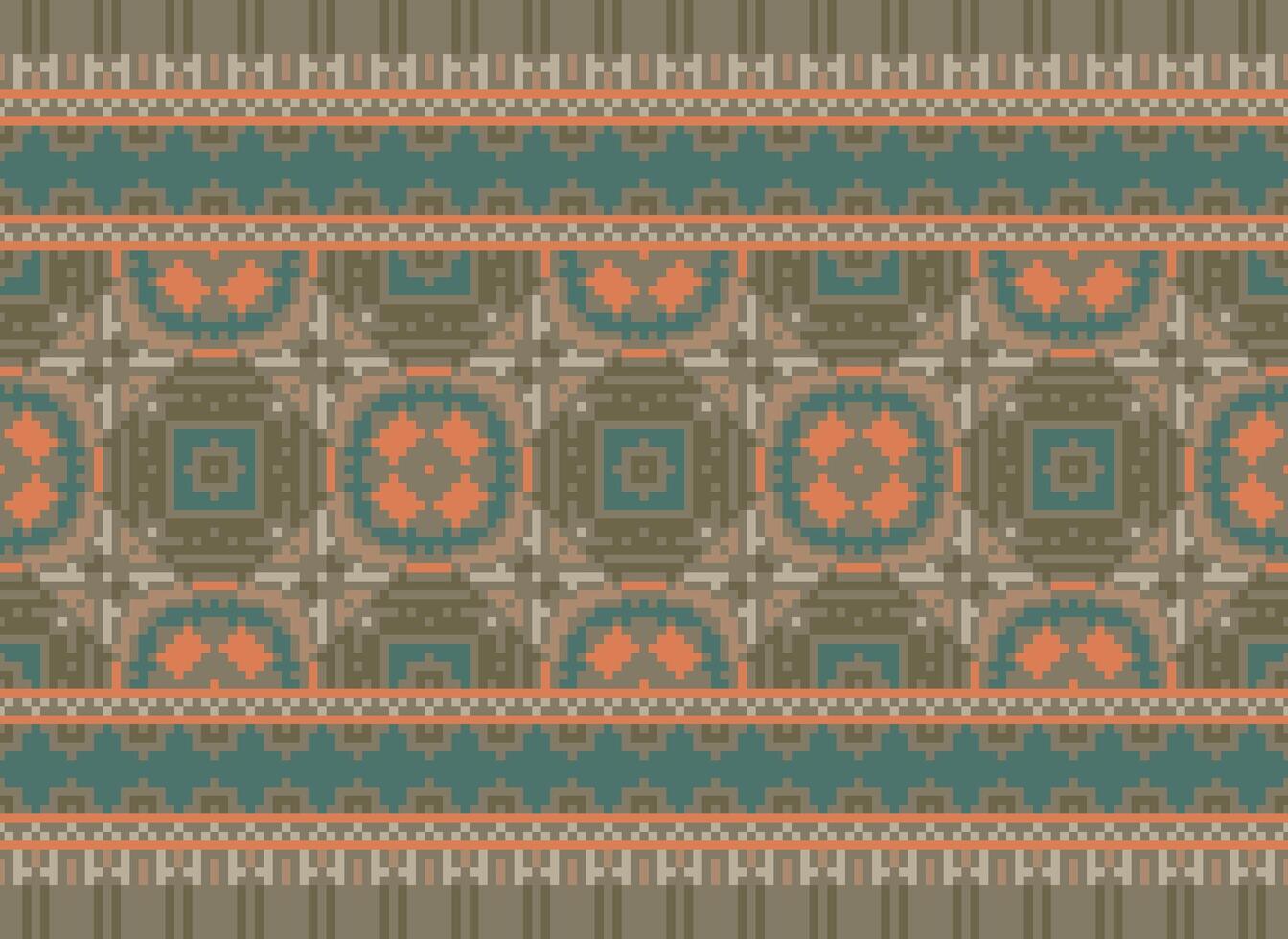 Pixel Ethnic pattern vector background. seamless pattern traditional, Design for background, wallpaper, Batik, fabric, carpet, clothing, wrapping, and textile.ethnic pattern Vector illustration.