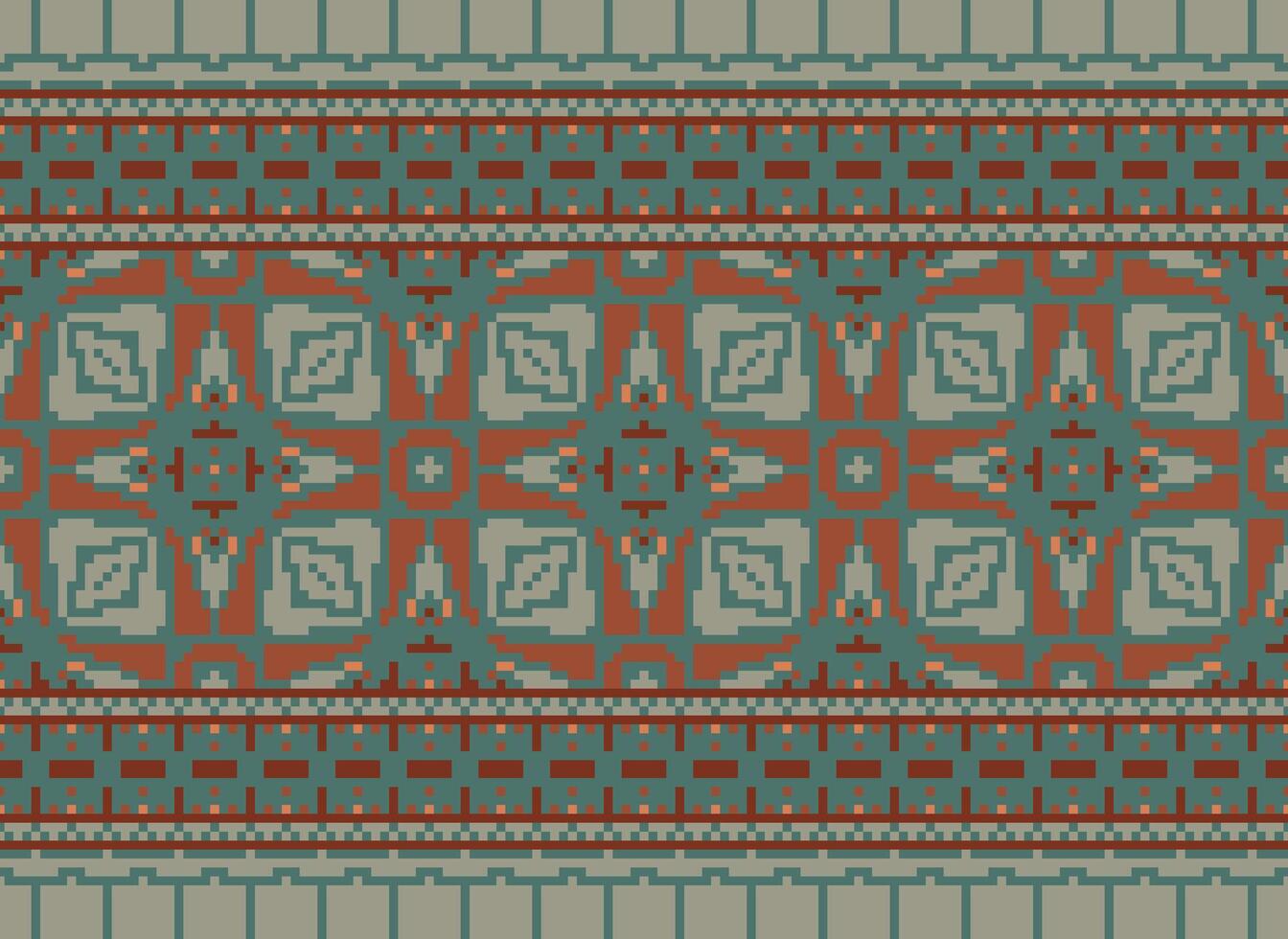 Pixel Ethnic pattern vector background. seamless pattern traditional, Design for background, wallpaper, Batik, fabric, carpet, clothing, wrapping, and textile.ethnic pattern Vector illustration.