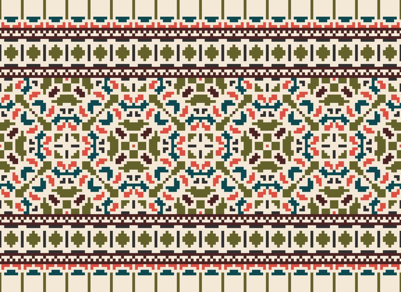 Pixel Ethnic pattern vector background. seamless pattern traditional, Design for background, wallpaper, Batik, fabric, carpet, clothing, wrapping, and textile.ethnic pattern Vector illustration.