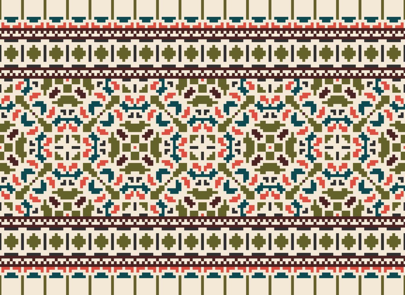 Pixel Ethnic pattern vector background. seamless pattern traditional, Design for background, wallpaper, Batik, fabric, carpet, clothing, wrapping, and textile.ethnic pattern Vector illustration.