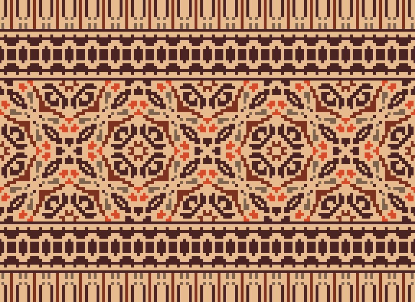 Pixel Ethnic pattern vector background. seamless pattern traditional, Design for background, wallpaper, Batik, fabric, carpet, clothing, wrapping, and textile.ethnic pattern Vector illustration.