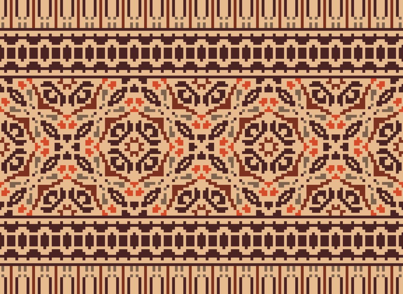 Pixel Ethnic pattern vector background. seamless pattern traditional, Design for background, wallpaper, Batik, fabric, carpet, clothing, wrapping, and textile.ethnic pattern Vector illustration.