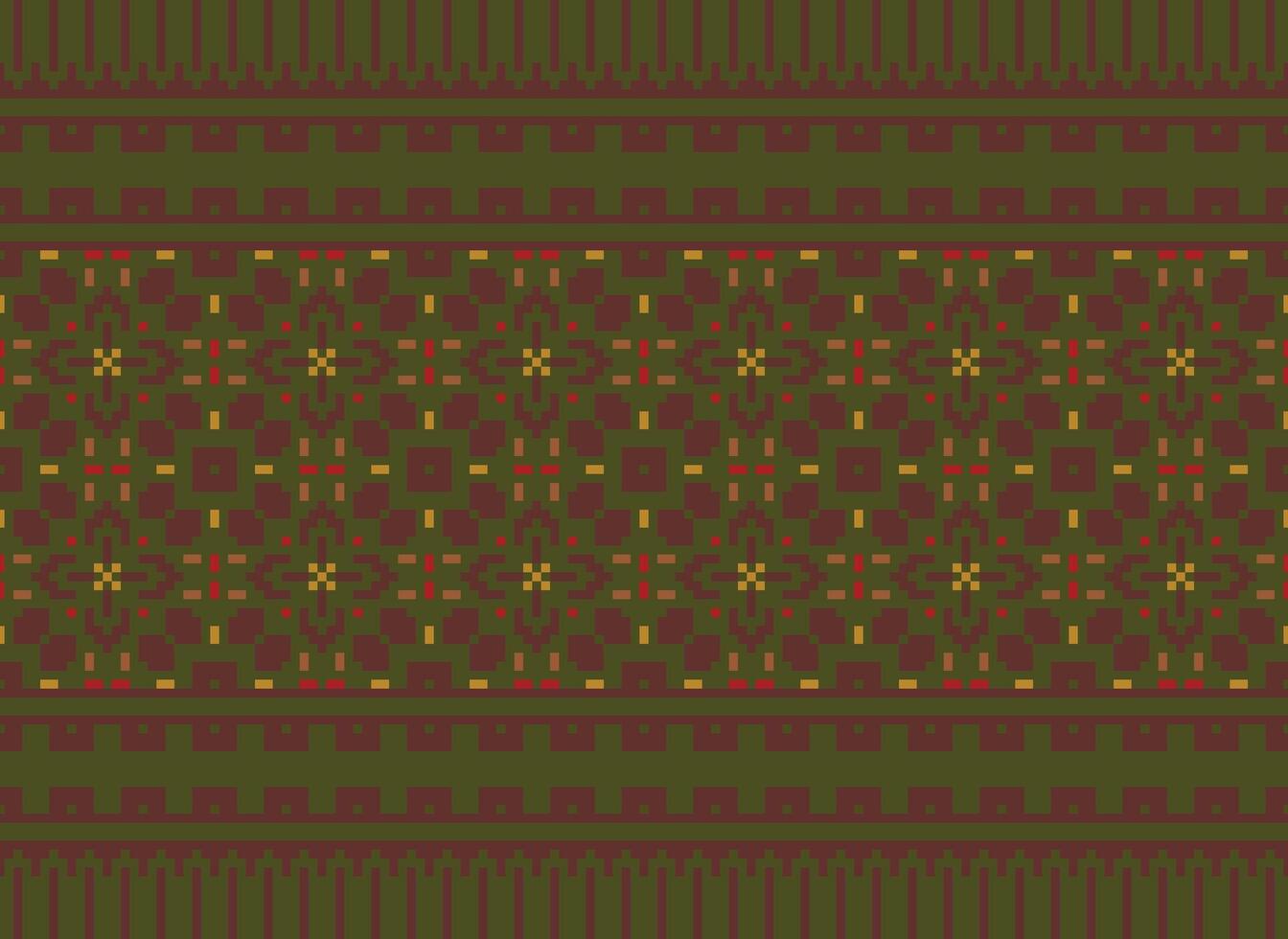 Pixel Ethnic pattern vector background. seamless pattern traditional, Design for background, wallpaper, Batik, fabric, carpet, clothing, wrapping, and textile.ethnic pattern Vector illustration.