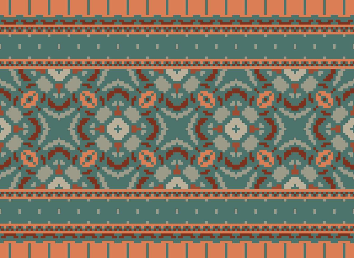 Pixel Ethnic pattern vector background. seamless pattern traditional, Design for background, wallpaper, Batik, fabric, carpet, clothing, wrapping, and textile.ethnic pattern Vector illustration.