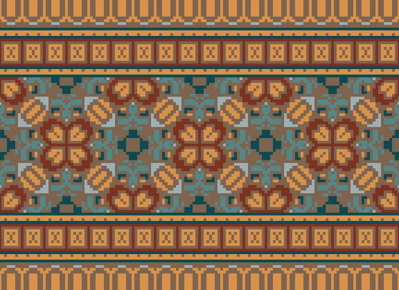 Pixel Ethnic pattern vector background. seamless pattern traditional, Design for background, wallpaper, Batik, fabric, carpet, clothing, wrapping, and textile.ethnic pattern Vector illustration.