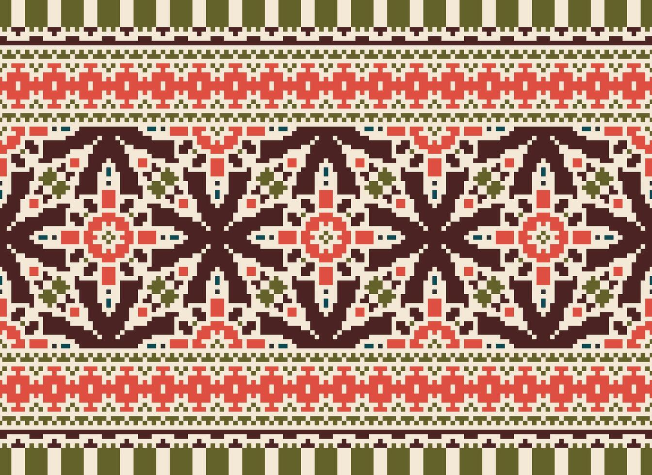 Pixel Ethnic pattern vector background. seamless pattern traditional, Design for background, wallpaper, Batik, fabric, carpet, clothing, wrapping, and textile.ethnic pattern Vector illustration.